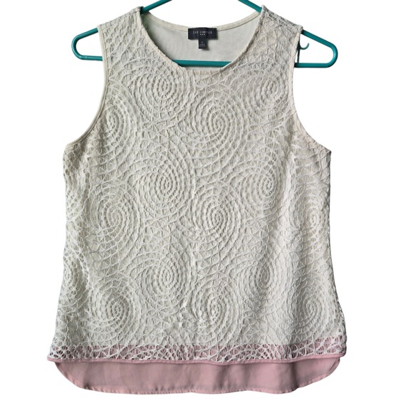 The Limited Tops - The Limited Ivory Swirl Lace Sleeveless Blouse Pink Chiffon Hem Small